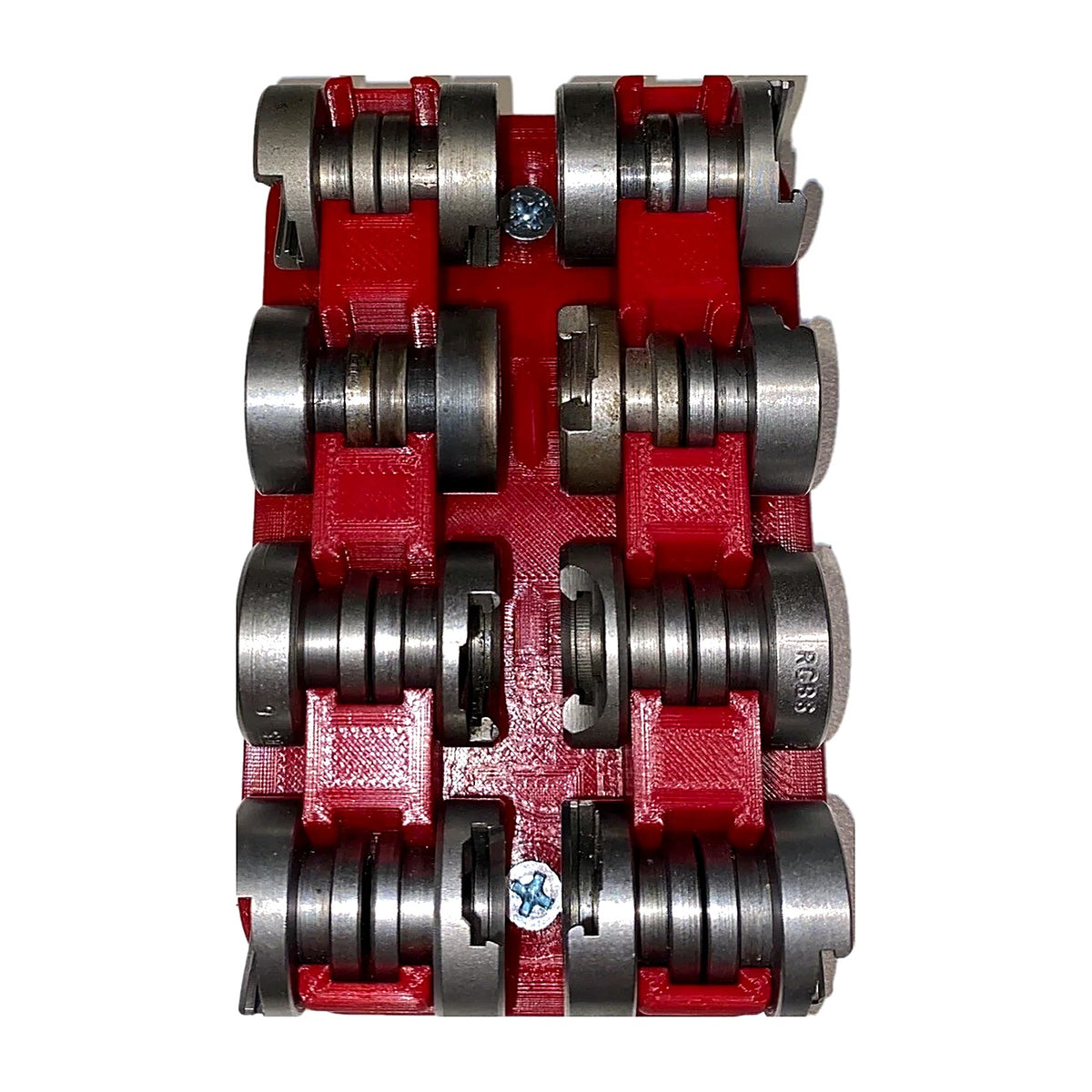 Red rack with shell holders, close-up